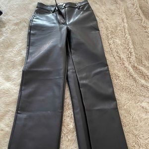 black aritzia straight leg vegan leather pants